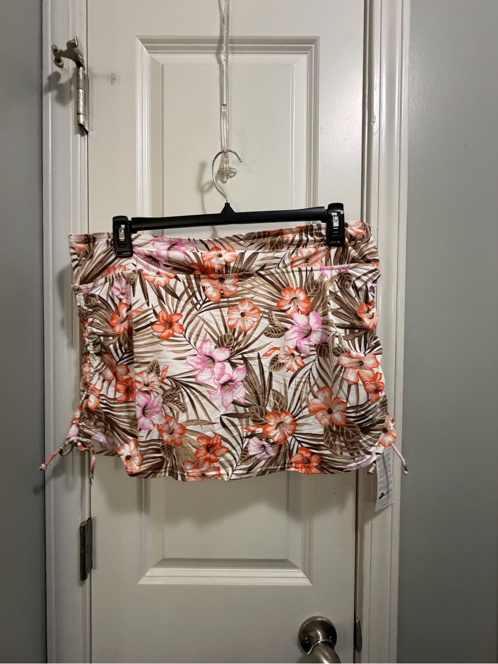 Lands' End Tropical Floral Drawstring Mini Swim Skirt - Pink & Orange